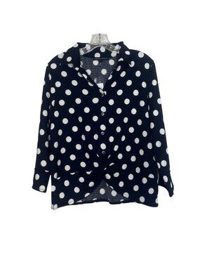 Adrienne Vittadini Polka Dot Button Front Blouse Medium Blue White New Twist Kno